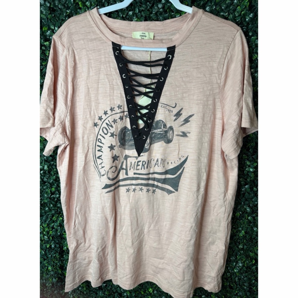 Champion Women's Light Pink Lace-Up Graphic Tee